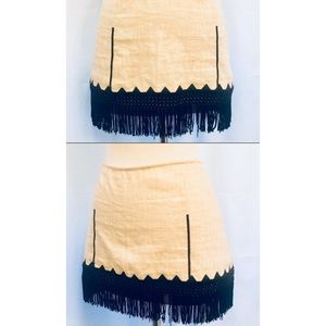 Free People tan mini fringe skirt. (Boho)